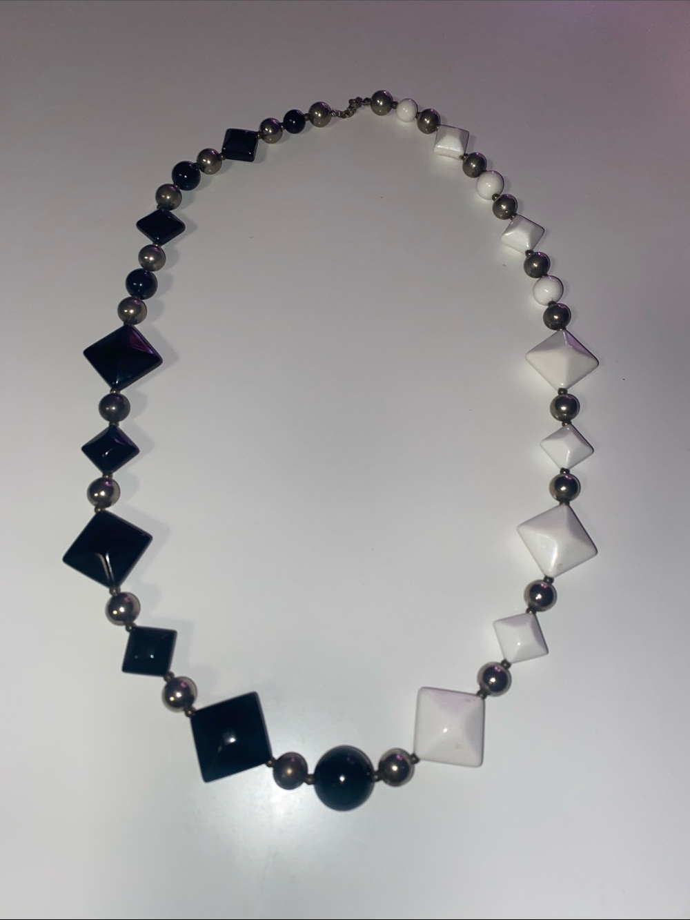 Classic Black & White Geometric Bead Necklace